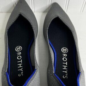 Rothy's Womens 9.5 The Point Grey with Blue Knit Fabric Ballet Flats Shoes